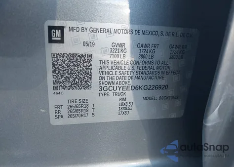 2019 Chevrolet Silverado 1500 Rst z USA, uszkodzony, nr VIN 3GCUYEED6KG226920